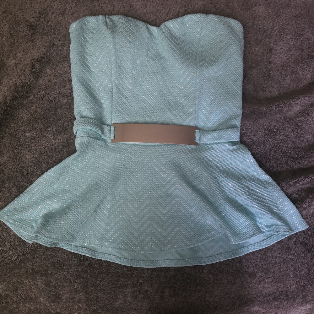 Janice Chic Strapless Teal Blouse Size Medium